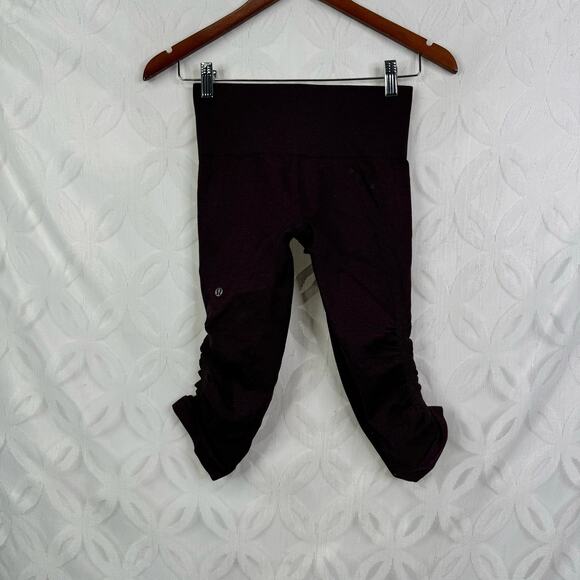 Lululemon In The Flow Crop II Heathered Black Cherry Leggings Size 4 - Picture 6 of 12